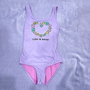 LIFE IS GOOD Swim Seashell One Piece Swimsuit Purple Strappy Youth Girls 10